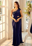 Midnight Muse: Elegant Navy Blue Ready-to-Wear Saree