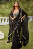 The Midnight Mystique: Black Corset Blouse Saree Set