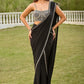 The Midnight Mystique: Black Corset Blouse Saree Set