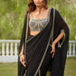 The Midnight Mystique: Black Corset Blouse Saree Set